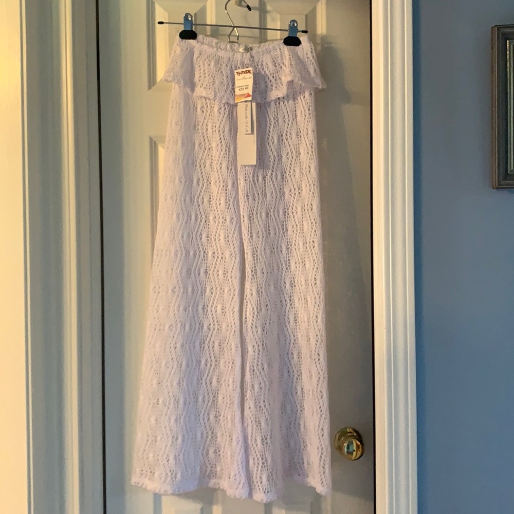 Swimsuit cover up white crochet with elastic waistband